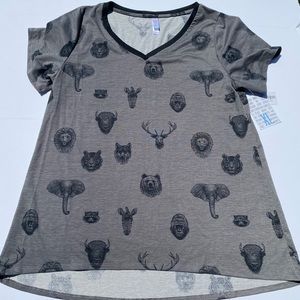 NWT Lularoe Christy Tee Gray with Animals XL